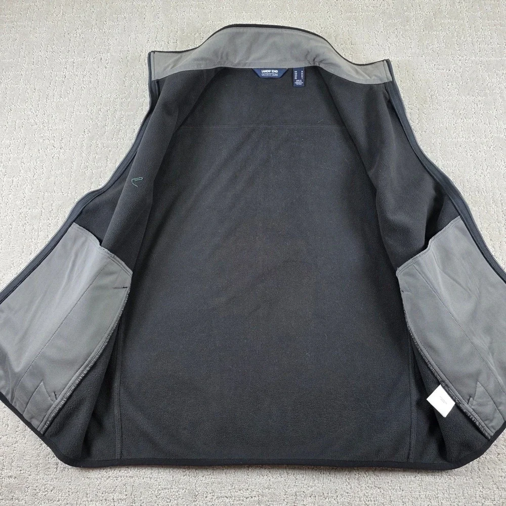 Lands End Outfitters Mens Medium Fleece Vest Black Full Zip Mock Neck Pockets